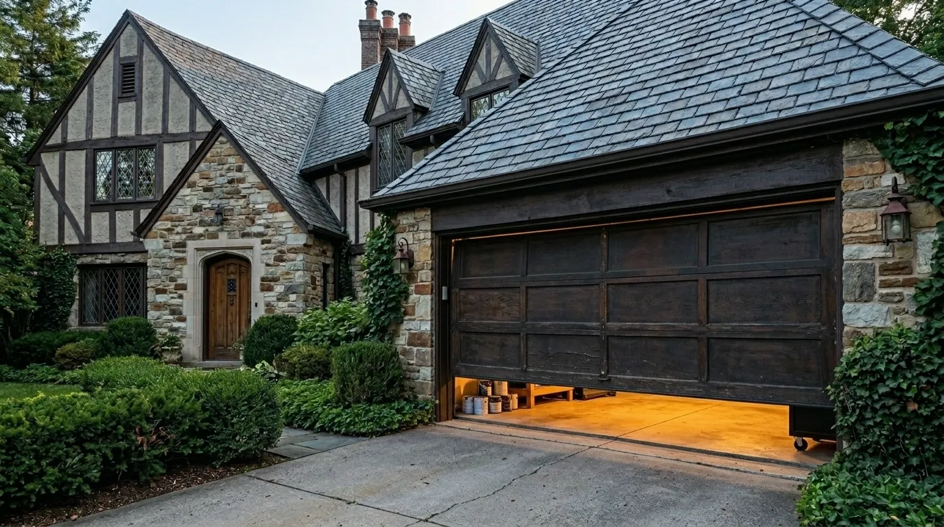 Older Waxahachie Texas garage door being inspected for repair or replacement